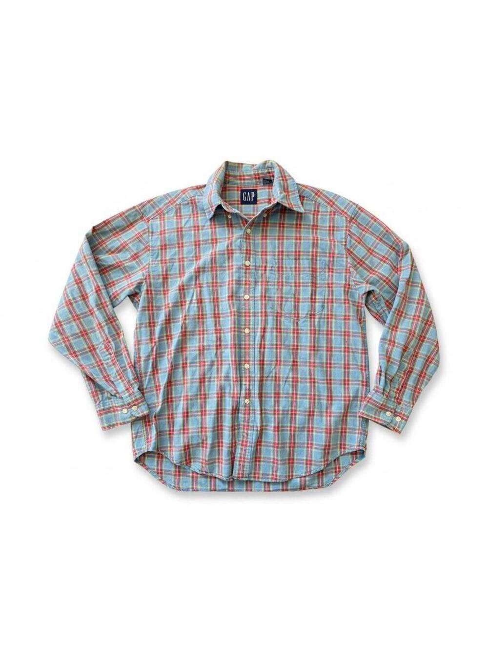 Vintage GAP Plaid Flannel Shirt Blue Red Checkered Long Sleeve Men Size Large